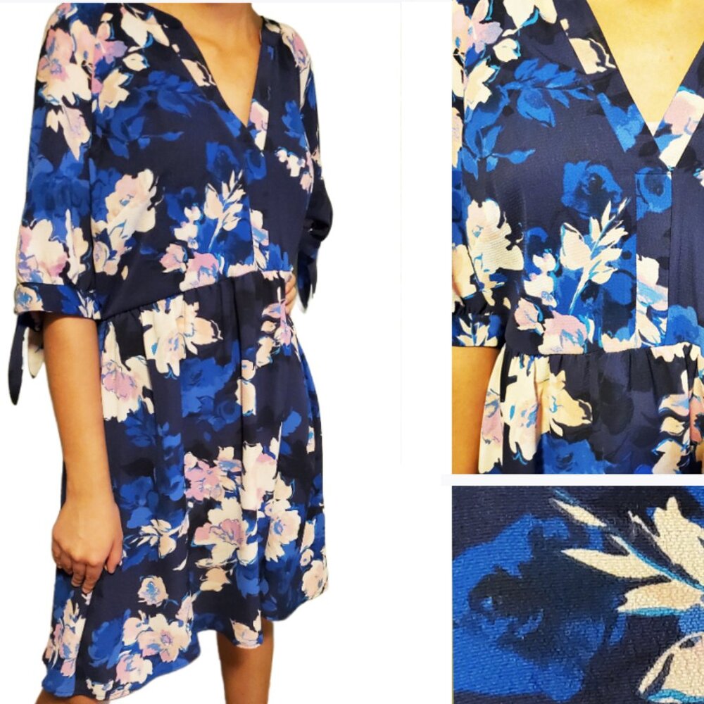 Jessica Howard Blue/Pink Spring Flower Pastel Stylish Medium Sleeve Dress SZ 10